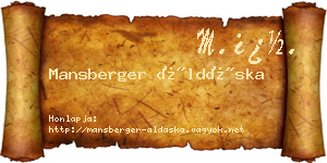 Mansberger Áldáska névjegykártya